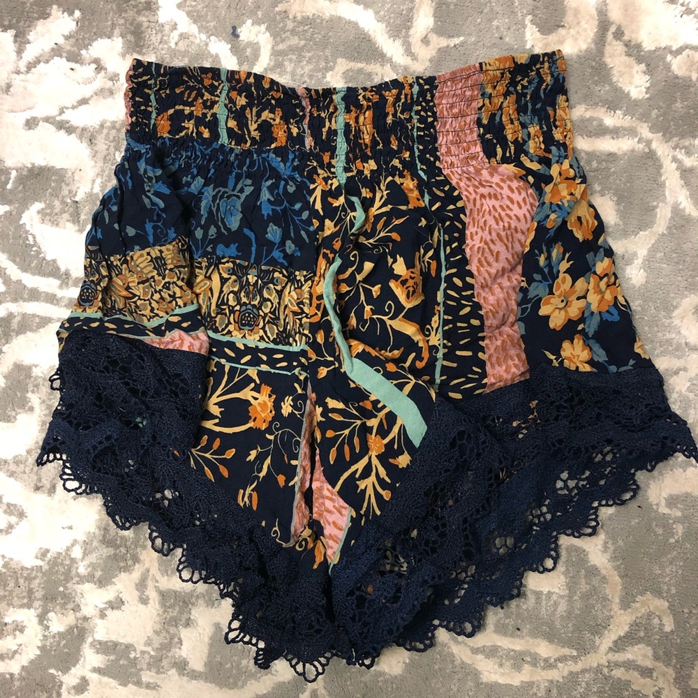 NEW. Soft Navy blue and gold crochet line shorts